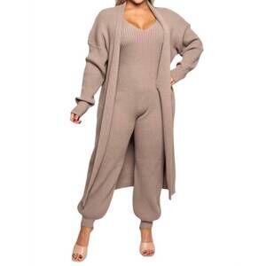 NEW CURVE MARKET katrina sweater jumpsuit and duster set plus in khaki